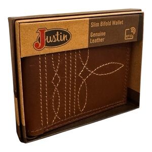 Justin Slim Bifold Wallet Genuine Leather RFID Western Stitching NWT